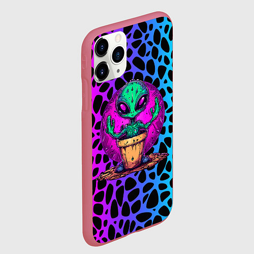 Чехол iPhone 11 Pro матовый Кактус инопланетянин / 3D-Малиновый – фото 2