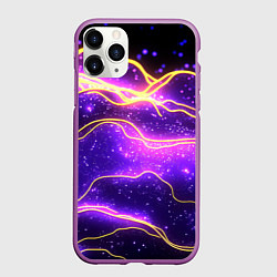 Чехол iPhone 11 Pro матовый Фиолетовая космическая текстура с золотыми полоска, цвет: 3D-фиолетовый