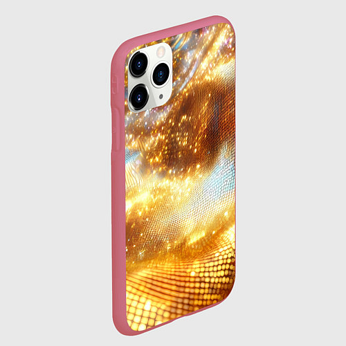 Чехол iPhone 11 Pro матовый Блестящая золотая текстура / 3D-Малиновый – фото 2