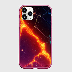 Чехол iPhone 11 Pro матовый Сине-оранжевые молнии текстура, цвет: 3D-малиновый