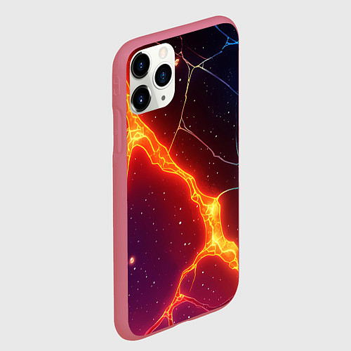 Чехол iPhone 11 Pro матовый Сине-оранжевые молнии текстура / 3D-Малиновый – фото 2