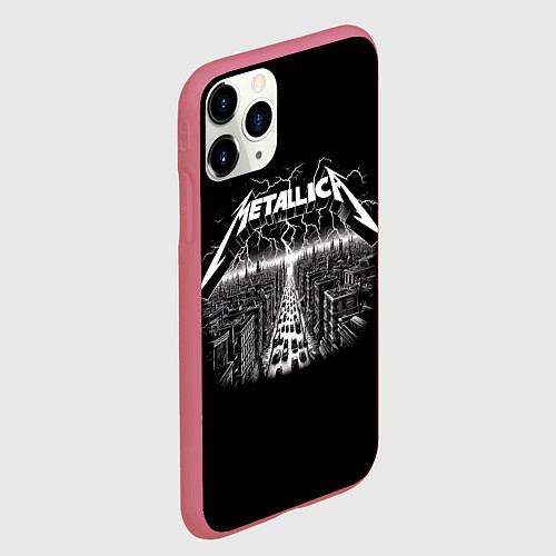 Чехол iPhone 11 Pro матовый Metallica - lightnings in metropolis / 3D-Малиновый – фото 2