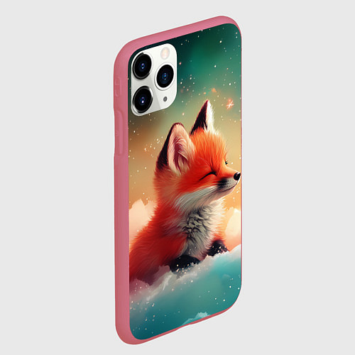 Чехол iPhone 11 Pro матовый Милый лисенок спит на облаке / 3D-Малиновый – фото 2