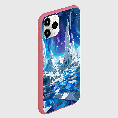 Чехол iPhone 11 Pro матовый Космический фантастический пейзаж / 3D-Малиновый – фото 2