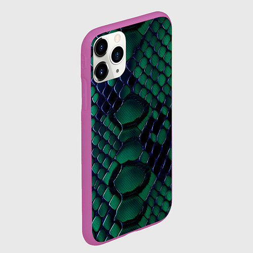 Чехол iPhone 11 Pro матовый Бирюзовая змеиная кожа / 3D-Фиолетовый – фото 2