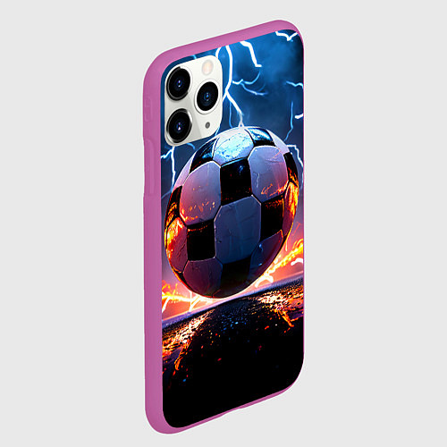 Чехол iPhone 11 Pro матовый Футбольный мяч в молниях / 3D-Фиолетовый – фото 2