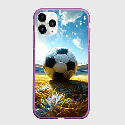 Чехол iPhone 11 Pro матовый Футбольный мяч на стадионе, цвет: 3D-фиолетовый