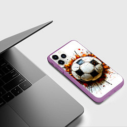 Чехол iPhone 11 Pro матовый Футбольный мяч на белом, цвет: 3D-фиолетовый — фото 2