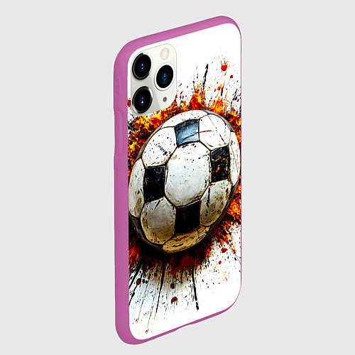 Чехол iPhone 11 Pro матовый Футбольный мяч на белом / 3D-Фиолетовый – фото 2
