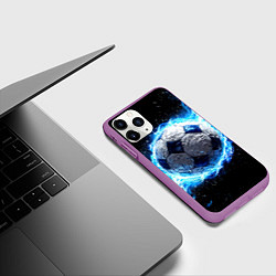 Чехол iPhone 11 Pro матовый Футбольный мяч в синем пламени, цвет: 3D-фиолетовый — фото 2