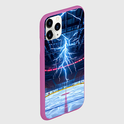 Чехол iPhone 11 Pro матовый Удар молнии в хоккейную площадку / 3D-Фиолетовый – фото 2