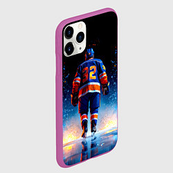 Чехол iPhone 11 Pro матовый Хоккеист в синем пламени, цвет: 3D-фиолетовый — фото 2