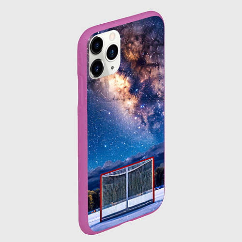 Чехол iPhone 11 Pro матовый Хоккейные ворота в ночи / 3D-Фиолетовый – фото 2