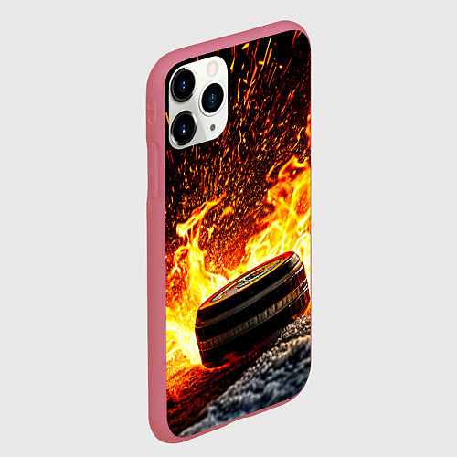 Чехол iPhone 11 Pro матовый Шайба в огне / 3D-Малиновый – фото 2