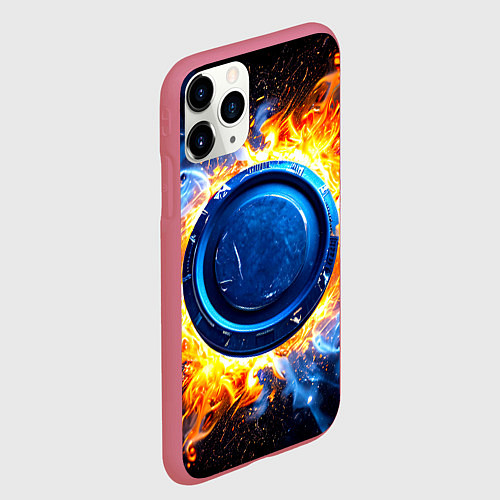 Чехол iPhone 11 Pro матовый Шайба в синем пламени / 3D-Малиновый – фото 2