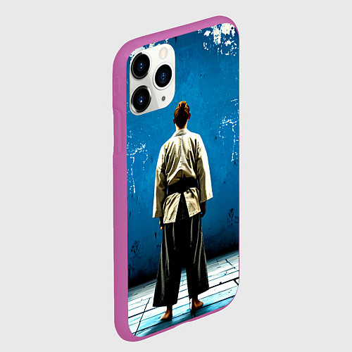 Чехол iPhone 11 Pro матовый Айкидоист на синем / 3D-Фиолетовый – фото 2