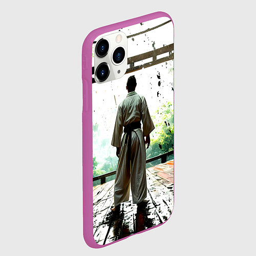 Чехол iPhone 11 Pro матовый Боец айкидо в Японии / 3D-Фиолетовый – фото 2