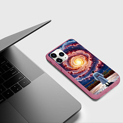 Чехол iPhone 11 Pro матовый Айкидоист в космосе, цвет: 3D-малиновый — фото 2
