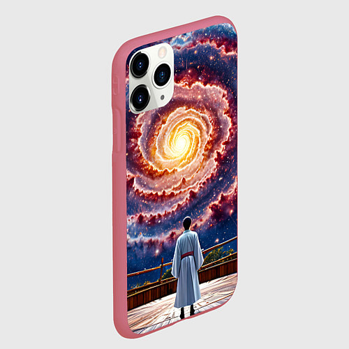 Чехол iPhone 11 Pro матовый Айкидоист в космосе / 3D-Малиновый – фото 2