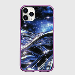 Чехол iPhone 11 Pro матовый Закрученные линии и звезды - космическая абстракци, цвет: 3D-фиолетовый