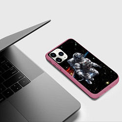 Чехол iPhone 11 Pro матовый The dalmatian brave cosmonaut - ai art, цвет: 3D-малиновый — фото 2