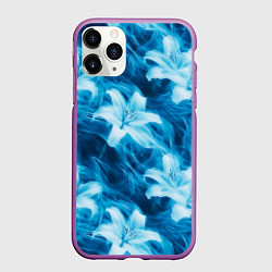Чехол iPhone 11 Pro матовый Размытые белые лилии и дым - цветочный паттерн, цвет: 3D-фиолетовый