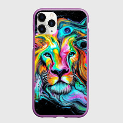 Чехол iPhone 11 Pro матовый Абстрактная морда льва - яркие психоделические цве, цвет: 3D-фиолетовый