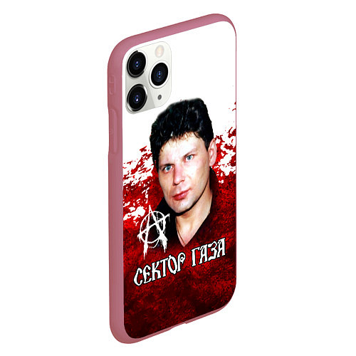 Чехол iPhone 11 Pro матовый Юрий Хой бело-красный фон / 3D-Малиновый – фото 2
