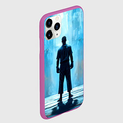 Чехол iPhone 11 Pro матовый Боец крав-мага на синем, цвет: 3D-фиолетовый — фото 2