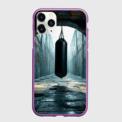 Чехол iPhone 11 Pro матовый Боксерская груша на черном, цвет: 3D-фиолетовый