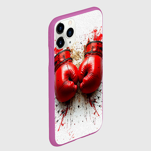 Чехол iPhone 11 Pro матовый Красные бойцовские перчатки на белом / 3D-Фиолетовый – фото 2