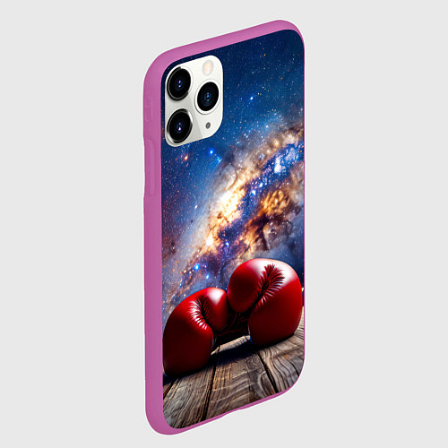 Чехол iPhone 11 Pro матовый Боксерские перчатки в космосе / 3D-Фиолетовый – фото 2