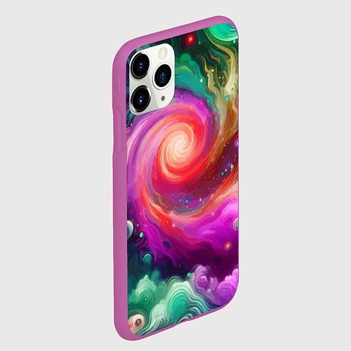 Чехол iPhone 11 Pro матовый Космическая неоновая фантазия - нейроарт / 3D-Фиолетовый – фото 2