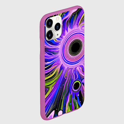 Чехол iPhone 11 Pro матовый Абстрактный неоновый космос - чёрная дыра / 3D-Фиолетовый – фото 2