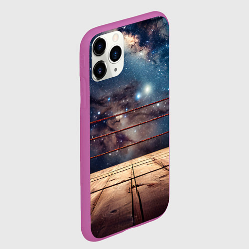 Чехол iPhone 11 Pro матовый Космический ринг / 3D-Фиолетовый – фото 2