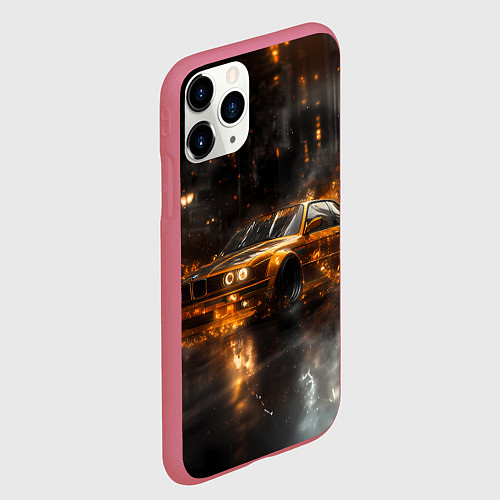 Чехол iPhone 11 Pro матовый Желтый БМВ в огне / 3D-Малиновый – фото 2