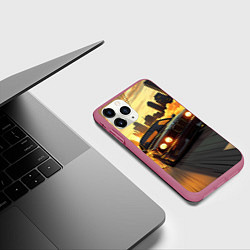 Чехол iPhone 11 Pro матовый БМВ на фоне заката, цвет: 3D-малиновый — фото 2
