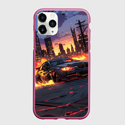 Чехол iPhone 11 Pro матовый BMW огненная дорога, цвет: 3D-малиновый