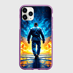Чехол iPhone 11 Pro матовый Боец джиу-джитсу в синем пламени, цвет: 3D-фиолетовый