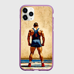 Чехол iPhone 11 Pro матовый Греко-римский борец на бежевом, цвет: 3D-фиолетовый