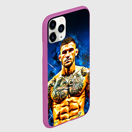 Чехол iPhone 11 Pro матовый Дастин Порье на синем / 3D-Фиолетовый – фото 2