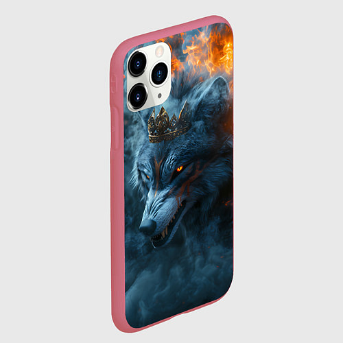 Чехол iPhone 11 Pro матовый Волк в короне в огне / 3D-Малиновый – фото 2