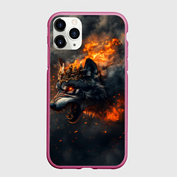 Чехол iPhone 11 Pro матовый Волк в огне и дыме, цвет: 3D-малиновый
