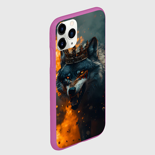 Чехол iPhone 11 Pro матовый Злой волк в огне / 3D-Фиолетовый – фото 2