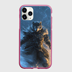 Чехол iPhone 11 Pro матовый Волк и молния, цвет: 3D-малиновый