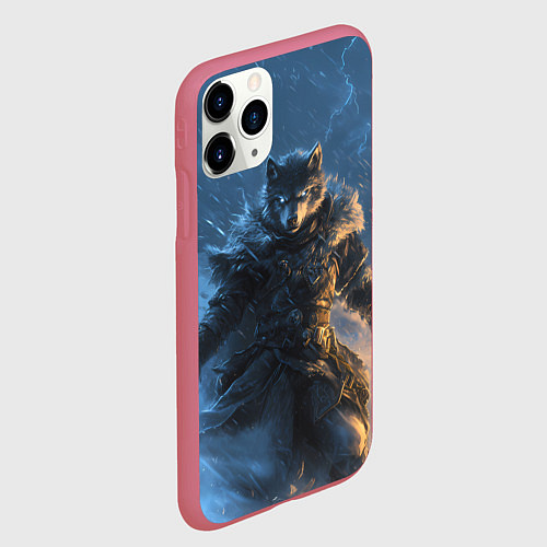 Чехол iPhone 11 Pro матовый Волк и молния / 3D-Малиновый – фото 2
