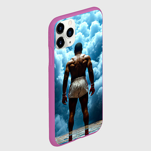 Чехол iPhone 11 Pro матовый Мухаммед Али в синем дыму / 3D-Фиолетовый – фото 2
