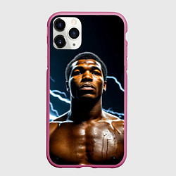 Чехол iPhone 11 Pro матовый Мухаммед Али и молния, цвет: 3D-малиновый