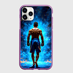 Чехол iPhone 11 Pro матовый Кикбоксер в огне, цвет: 3D-фиолетовый