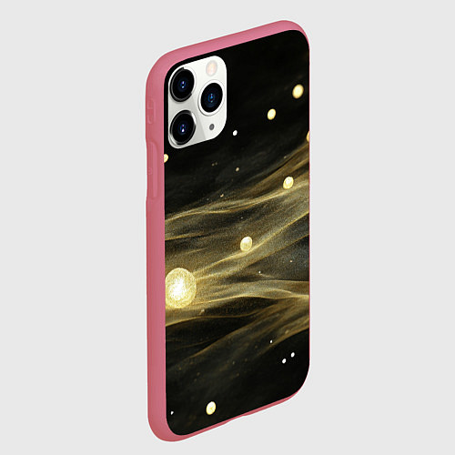 Чехол iPhone 11 Pro матовый Золотистый свет на черной текстуре / 3D-Малиновый – фото 2